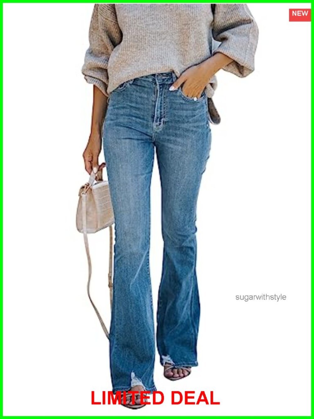High Waisted Flare Bell Bottom Jeans Stretchy Wide Leg Denim Pants
